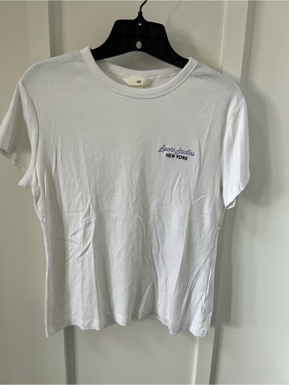 H&M White Tee with Blue Script Logo